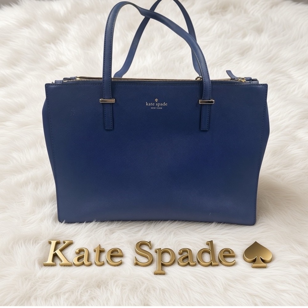 Kate Spade New York Navy Blue Saffiano Leather Triple Compartment Tote Bag